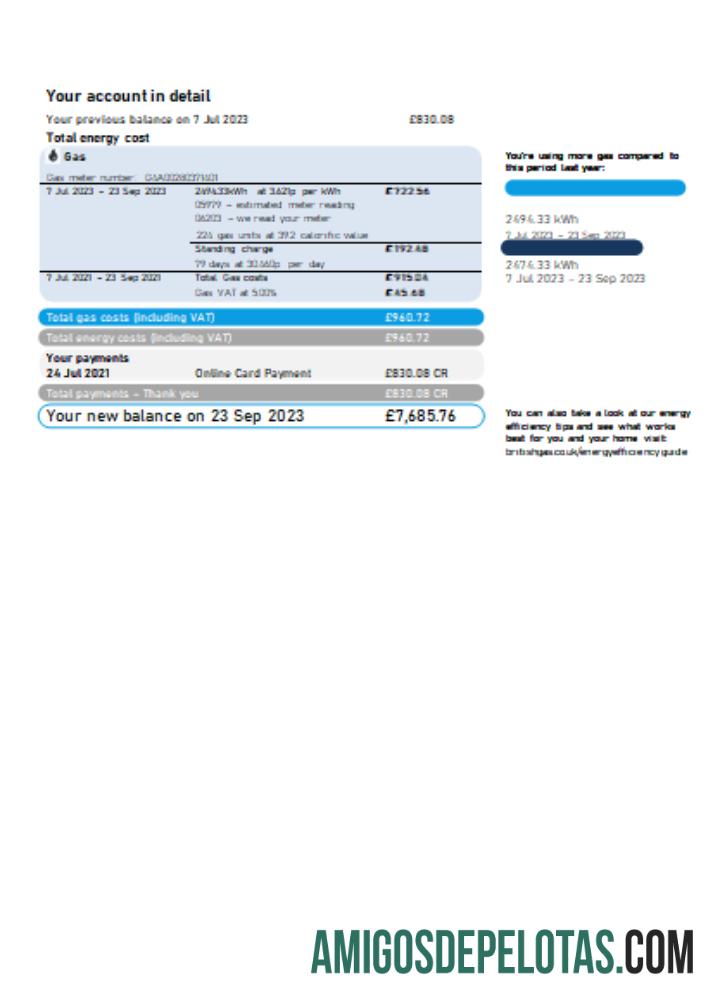 Projeto de lei de serviços públicos de energia de gás britânico SCR Página 2 exemplo real